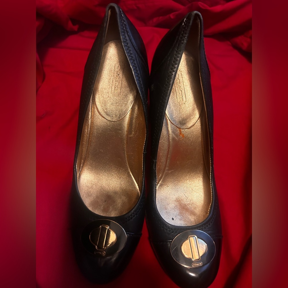 Coach Black Flats with Gold Details